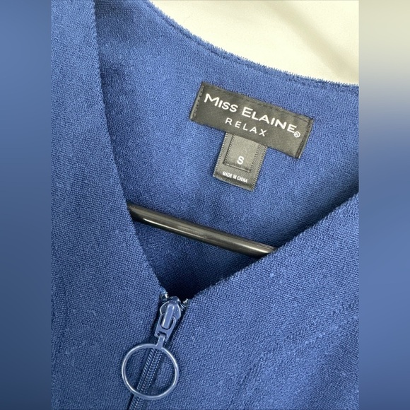 NWT Miss Elaine Women's Smalls Terry Knit Long Zip Robe Navy $94 - Picture 4 of 5